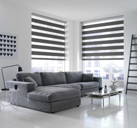 Eclips rolgordijnen raambekleding/raamdecoratie SUNWAY | zithoek grijs